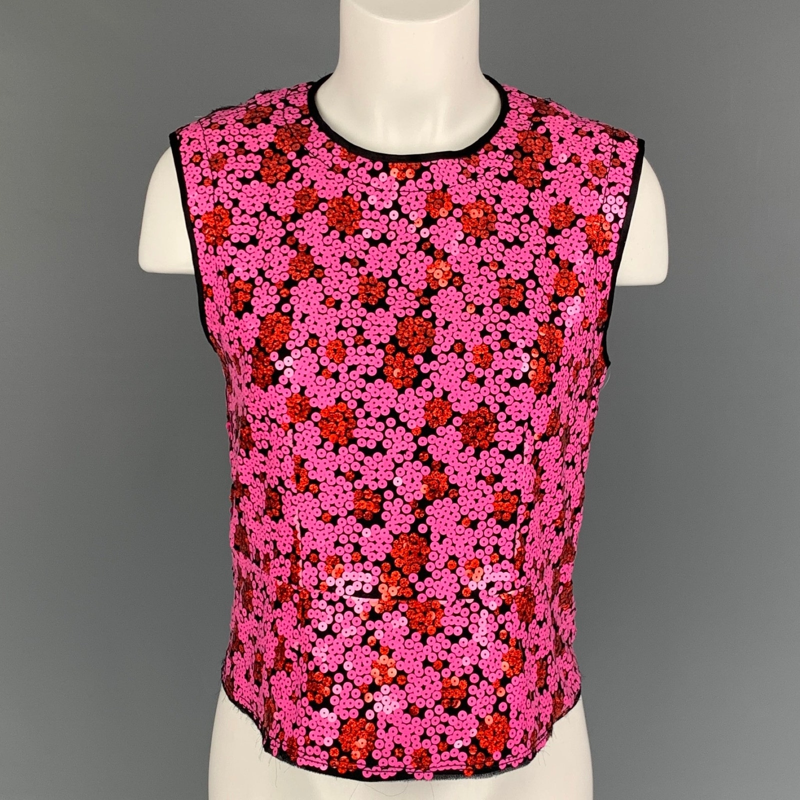 Marc Jacobs Size M Pink Black Polyester Blend Sequined Cropped Dress Top